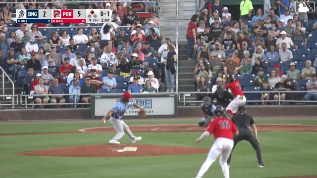 Miguel Bleis doubles (13) on a sharp line drive to left fielder John Bay. Jack Winnay scores.