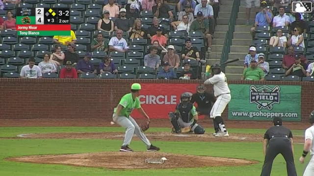 Jhonny Severino singles on a sharp line drive to left fielder Quincy Scott. Jared Jones scores. Tony Blanco Jr. to 3rd.