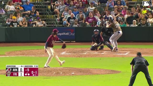 Jared Sundstrom singles on a ground ball to right fielder Orlando Martinez. Connor Charping scores. J.T. Arruda out at 3rd on the throw, right fielder Orlando Martinez to third baseman Max Wagner. Jared Sundstrom to 2nd.