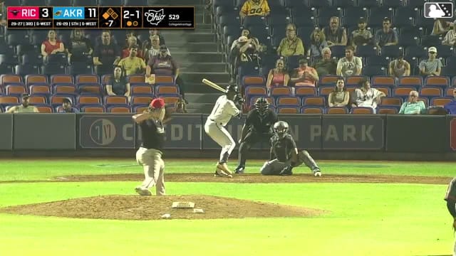 Jaison Chourio singles on a sharp ground ball to left fielder Lisbel Diaz. Alex Mooney scores.