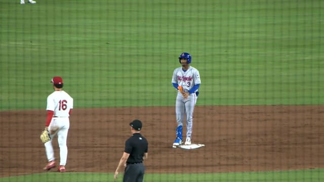 Elian Peña doubles for his first hit