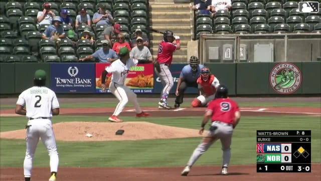 Blake Burke homers (1) on a fly ball to center field. Sal Frelick scores.