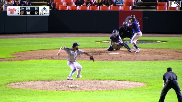 Colin Yeaman singles on a ground ball to center fielder Luis Durango. Vance Honeycutt scores.
