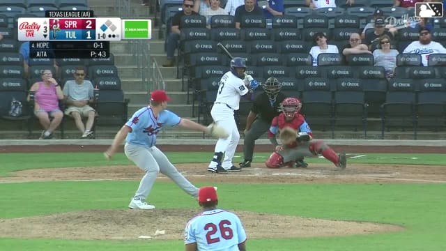 Zyhir Hope homers (17) on a line drive to right field. Mike Sirota scores.