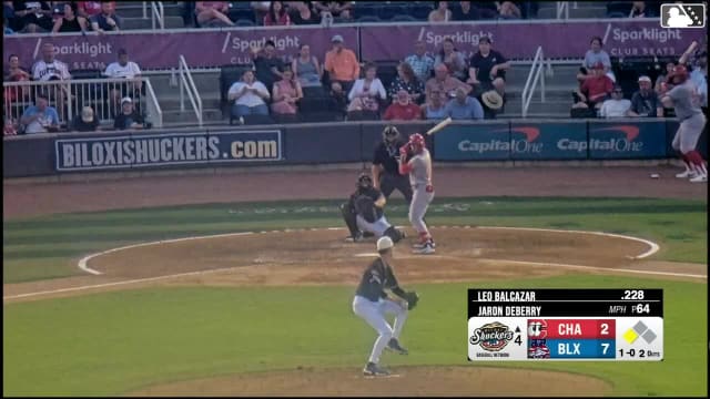 Leo Balcazar singles on a line drive to center fielder Eric Brown Jr. Alfredo Duno scores.