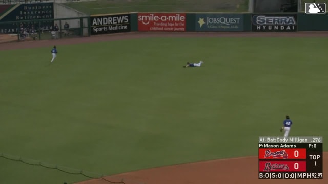 Jacob Burke makes a great diving catch for the out