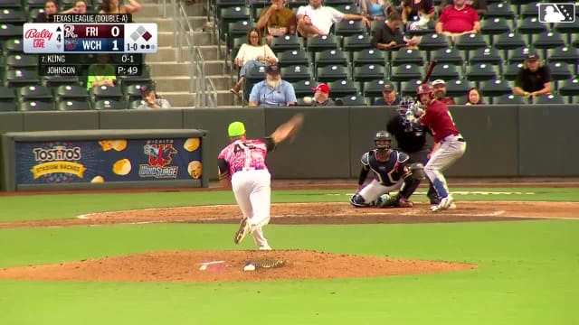 Paxton Kling doubles (1) on a sharp line drive to center fielder Garrett Spain. Yeison Morrobel scores.