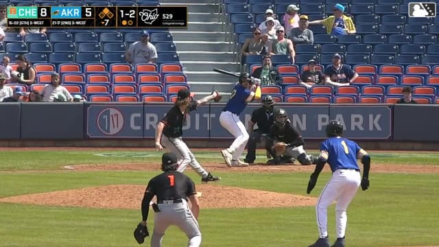 Jacob Cozart doubles (5) on a line drive to right fielder Fernando Peguero. Jake Fox scores.