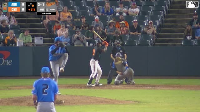 Aron Estrada doubles (9) on a fly ball to left fielder Joe Lampe. Frederick Bencosme scores.