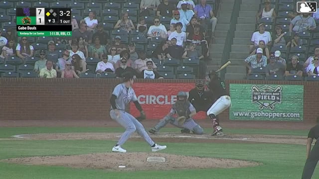 Yordany De Los Santos doubles (3) on a sharp line drive to right fielder George Wolkow. Wyatt Sanford scores.