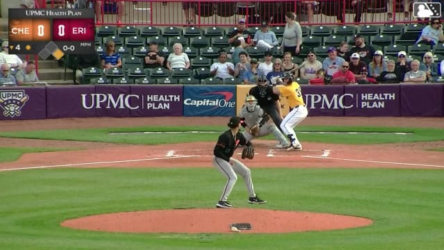 John Peck triples (1) on a sharp line drive to center fielder Tavian Josenberger. Brett Callahan scores.