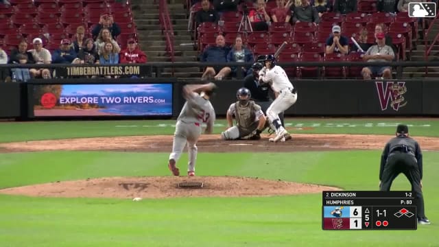 Daniel Dickinson triples (1) on a ground ball to right fielder Jose Pirela. Brady Ebel scores.