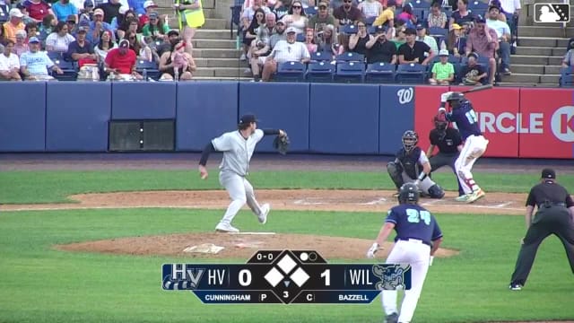 Angel Feliz hits a ground-rule double (17) on a line drive to left-center field. Kevin Bazzell scores.