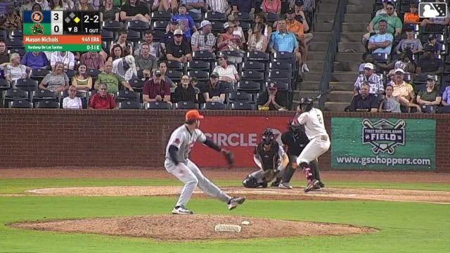 Yordany De Los Santos doubles (20) on a sharp line drive to left fielder Jhon Diaz. Dylan Palmer scores.