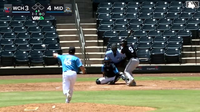 Kyle DeBarge homers (8) on a fly ball to center field.
