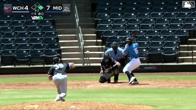 Davis Diaz doubles (3) on a ground ball to left fielder Jay Thomason. Bobby Boser scores.