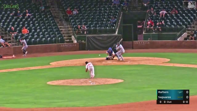 Demetrio Crisantes triples (1) on a fly ball to center fielder Tyresse Turner. Miguel Rodríguez scores.