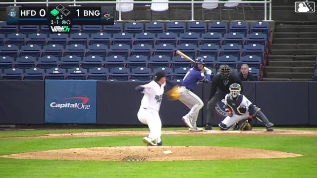 Roc Riggio doubles (8) on a sharp line drive to center fielder Matt Rudick. Dyan Jorge scores.