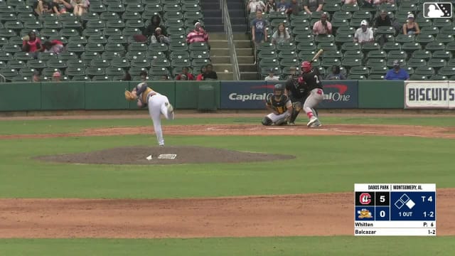 Leo Balcazar doubles (4) on a sharp line drive to center fielder Mac Horvath. Carlos Jorge scores.
