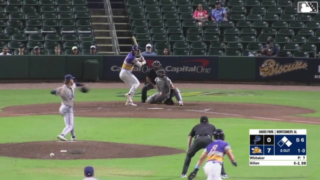 Theo Gillen singles on a line drive to right fielder Fenwick Trimble. Cooper Kinney scores. Will Simpson to 2nd.
