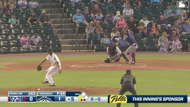 Javier Mogollon singles on a sharp line drive to center fielder Sean Gamble. Steven Lancia scores.