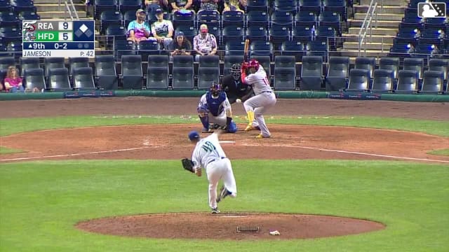 Aroon Escobar singles on a line drive to right fielder Braylen Wimmer. Carson DeMartini scores.