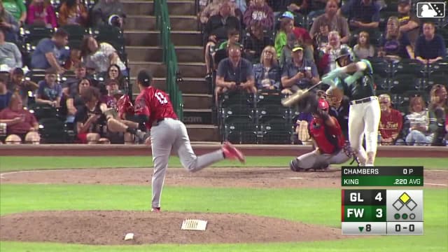 Lamar King Jr. singles on a line drive to right fielder Eduardo Quintero. Bradley Frye scores.