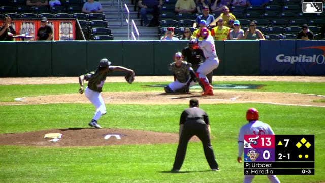 Raylin Heredia singles on a fly ball to center fielder Victor Arias. Bryan Rincon scores. Aroon Escobar scores. Alex Binelas to 3rd.