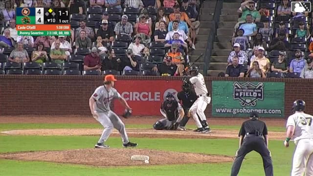 Jhonny Severino singles on a sharp line drive to left fielder Jhon Diaz. Jared Jones scores.