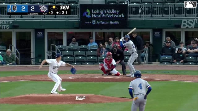 Carson Williams singles on a ground ball to center fielder Steward Berroa. Jacob Melton scores.