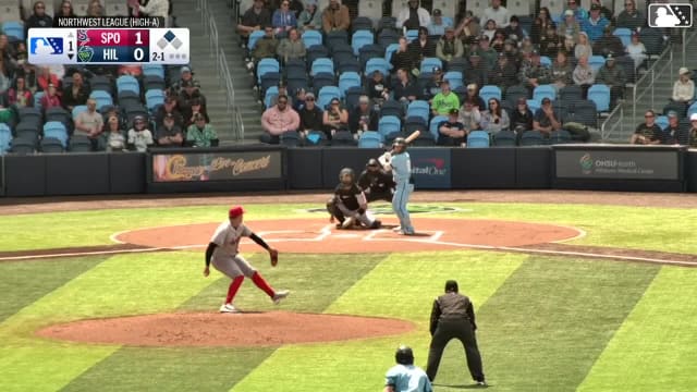 Alberto Barriga doubles (5) on a sharp ground ball to left fielder Robert Calaz. Slade Caldwell scores.