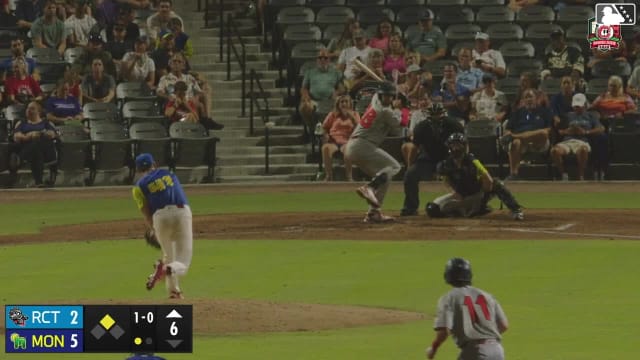Jacob Cozart singles on a sharp line drive to center fielder Austin Hendrick. Nick Rodriguez scores. Jacob Cozart out at 2nd, catcher Michael Trautwein to shortstop Carlos Sanchez.