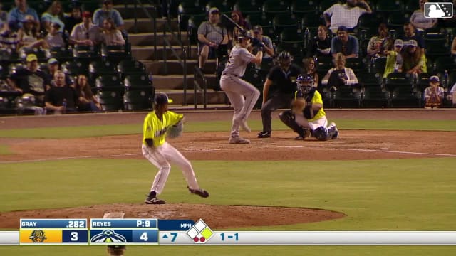 Taitn Gray triples (4) on a line drive to right fielder Roni Cabrera. Logan Driscoll scores.