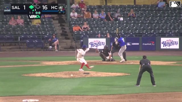 Enddy Azocar doubles (14) on a line drive to left fielder Yeiferth Castillo. Avinson Pinto scores.
