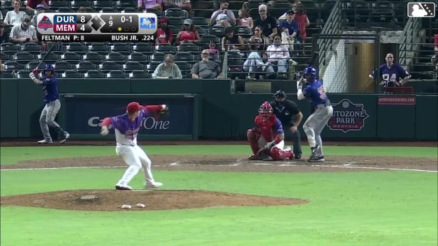 Homer Bush Jr. homers (4) on a fly ball to left field.