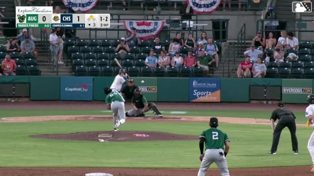 Cooper Flemming singles on a line drive to left fielder Caden Merritt. Grady Emerson scores. Cooper Flemming out at 2nd on the throw, left fielder Caden Merritt to third baseman Yamvier Carrero to second baseman Joe Olsavsky.