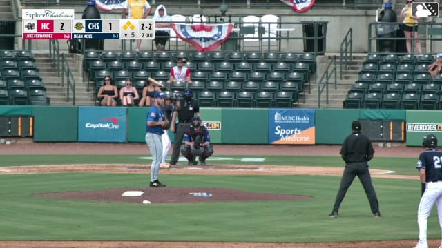 Dean Moss singles on a soft ground ball to third baseman Jhorvic Abreus. Slater de Brun scores. Grady Emerson to 3rd. Taitn Gray to 2nd.