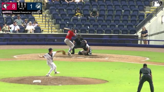 Kevin Alvarez doubles (19) on a sharp line drive to center fielder Juan Ortuno. German Ramirez scores.