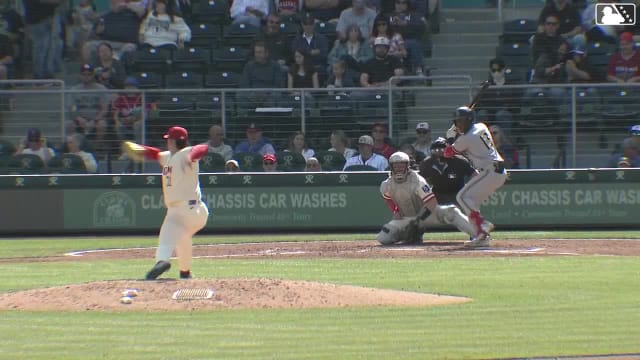 Raudi Rodriguez triples (3) on a ground ball to left fielder Michael Arroyo. Kyren Paris scores.
