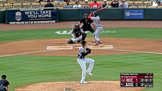 Paulino Santana doubles (17) on a ground ball to left fielder Junior Garcia. Angel Arredondo scores.