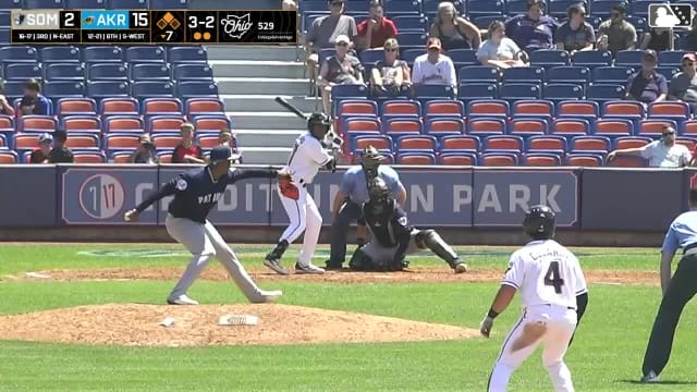 Jaison Chourio doubles (14) on a sharp line drive to right fielder Luis Durango. Ryan Cesarini scores.
