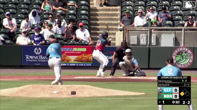 Aron Estrada singles on a ground ball to right fielder Rikuu Nishida. Enrique Bradfield Jr. scores.