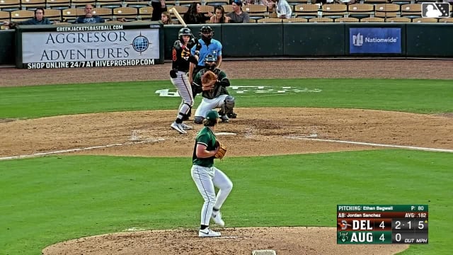 Jordan Sanchez doubles (7) on a line drive to right fielder Junior Garcia. Stiven Martinez scores.