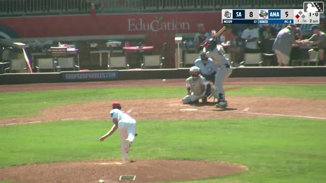 Alex McCoy singles on a sharp line drive to left fielder Angel Ortiz. Oswaldo Linares scores.