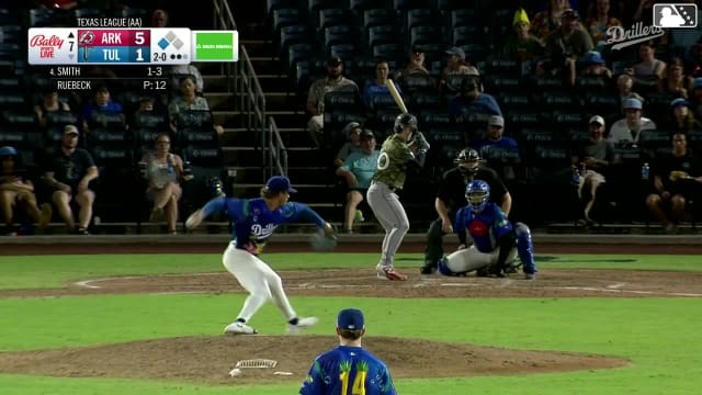 Boston Smith doubles (1) on a sharp line drive to center fielder Kole Myers. Jonny Farmelo scores.