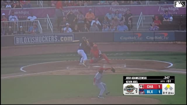 Josh Adamczewski singles on a ground ball to shortstop Carlos Sanchez. Dylan O'Rae scores.