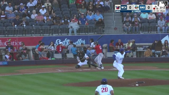 Billy Amick doubles (4) on a fly ball to left fielder Junior Franco. Kyle DeBarge scores.