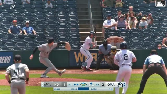 Gavin Cross doubles (7) on a sharp line drive to right fielder Ronny Simon. John Rave scores.