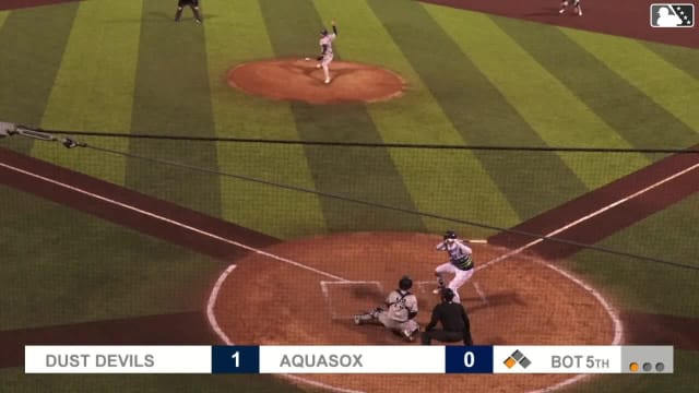 Jonny Farmelo out on a sacrifice fly to left fielder Jorge Ruiz. Anthony Donofrio scores.