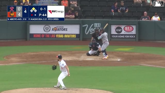 Michael Arroyo doubles (8) on a line drive to left fielder Cole Conn. Ryan Bliss scores.